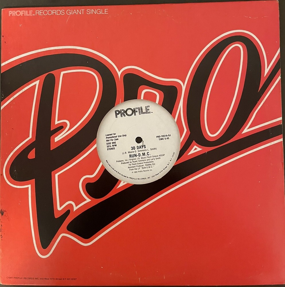 Run DMC- 30 Days -Rare 12″ Vinyl White Label Promo Single (Profile Records)