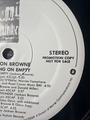 RARE LP VINYL RECORD: Jackson Browne WHITE LABEL PROMO Running on Empty FBHK