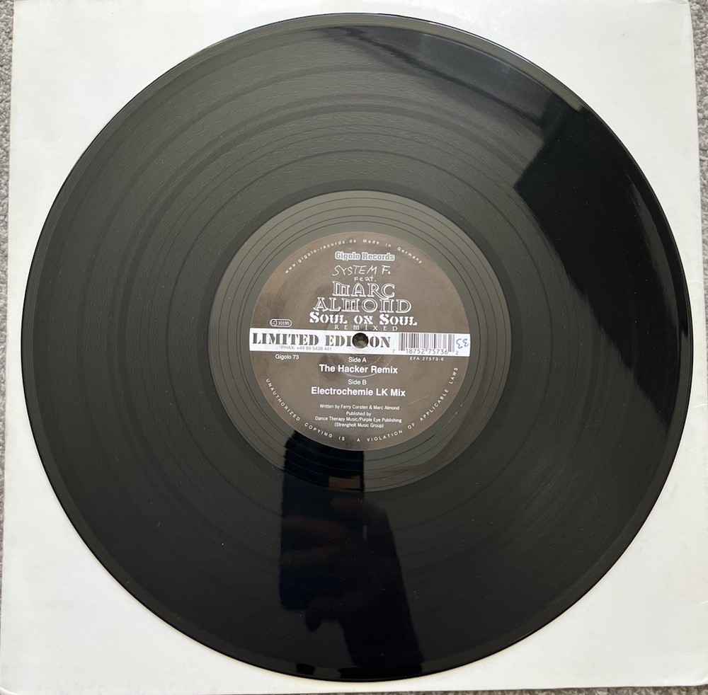 System F. Feat. Marc Almond – Soul On Soul (Remixed) 2001 12” Ltd Ed Techno VG+