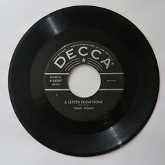Hank Penny A Letter From Home, Bloodshot Eyes Vinyl 45 Decca VG 10-53
