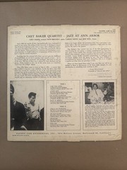 Chet Baker Quartet – Jazz at Ann Arbor Vinyl LP Pacific Jazz PJ-1203 VG