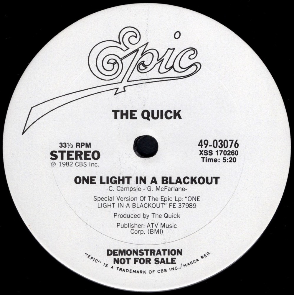 THE QUICK One Light In A Blackout 12” WLP 1982 EPIC Boogie / NM / HEAR