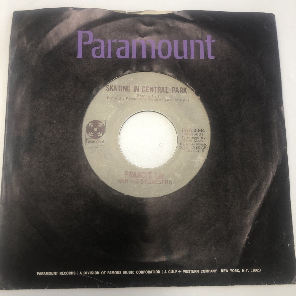Theme From Love Story/ Skating In Central Park By Francis Lai Vinyl 45 (NM)