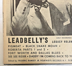 Leadbelly 10″ LP Leadbelly’s Legacy Volume 3 Early Recordings – 1951 – SEALED