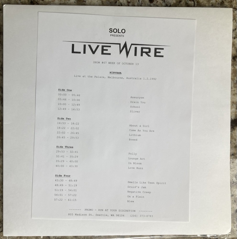 NIRVANA Live Wire RADIO SHOW 2 LP Live AUSTRALIA 1992