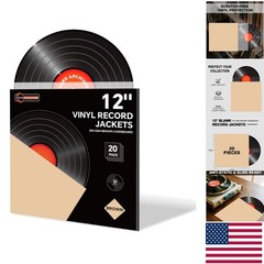 Heavy-Duty 20-Pack Brown Cardboard Vinyl Record Jackets for 12-Inch Albums