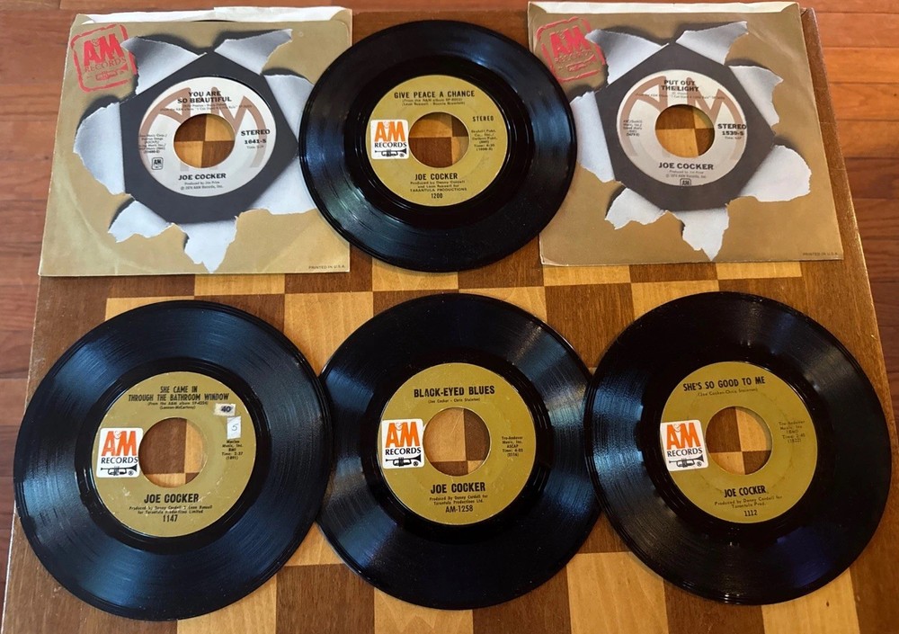 Lot Of 6 JOE COCKER 45 RPM A&M-Bathroom Window-So Beautiful-Give Peace-Delta NM