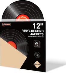 Heavy-Duty 20-Pack Brown Cardboard Vinyl Record Jackets for 12-Inch Albums