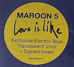 SIGNED !!! Maroon 5 – Love Is Like LP Ltd Electric Blue Trans. Vinyl autographed