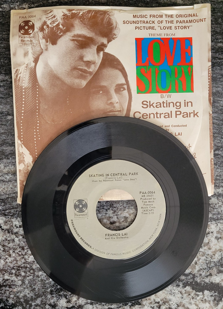 1971 THEME FROM LOVE STORY & SKATING IN CENTRAL PARK Francis Lai Vinyl 45rpm