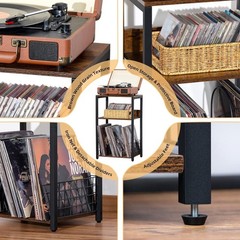 Record Player Stand with Storage for 100 Albums End Table Vintage Brown