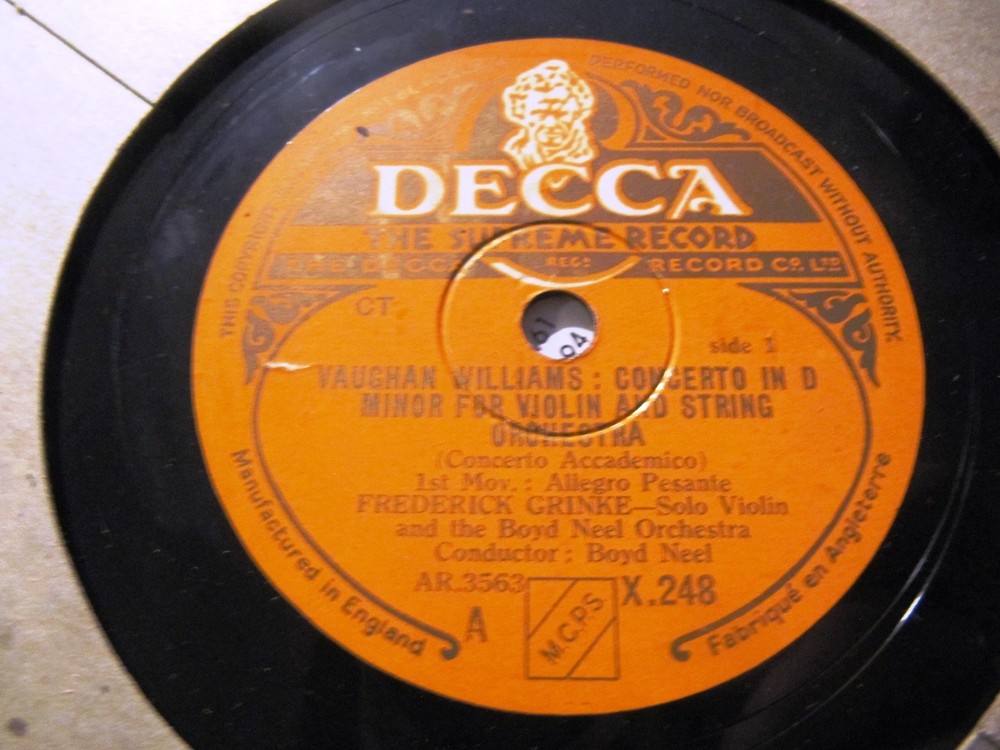 Frederick Grinke Violin VAUGHAN WILLIAMS Concerto in D Minor Boyd Neel Decca