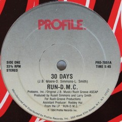 RUN DMC 30 Days 12 inch 1984 Profile Records PRO-7051