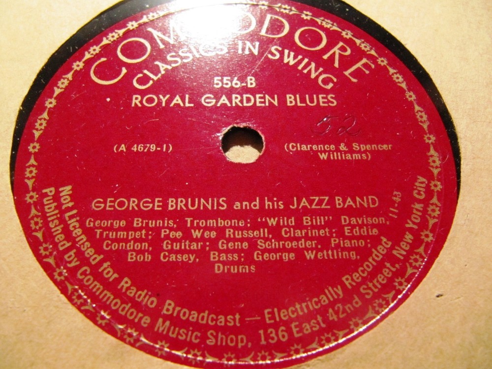 1943 GEORGE BRUNIS Jazz Band TIN ROOF BLUES/ Royal Garden Blues COMMODORE 556