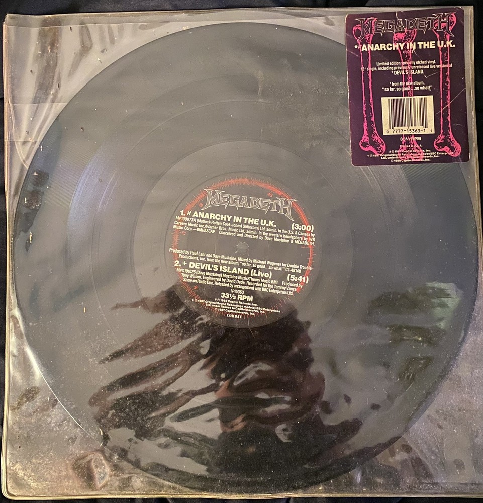 Megadeth Anarchy In The U.K Limited Edition Etched Vinyl US 1987 VG+/VG+