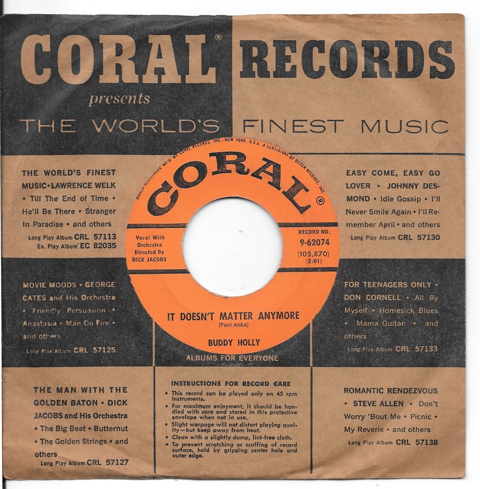 BUDDY HOLLY It Doesn’t Matter Anymore on Coral rock 45 HEAR