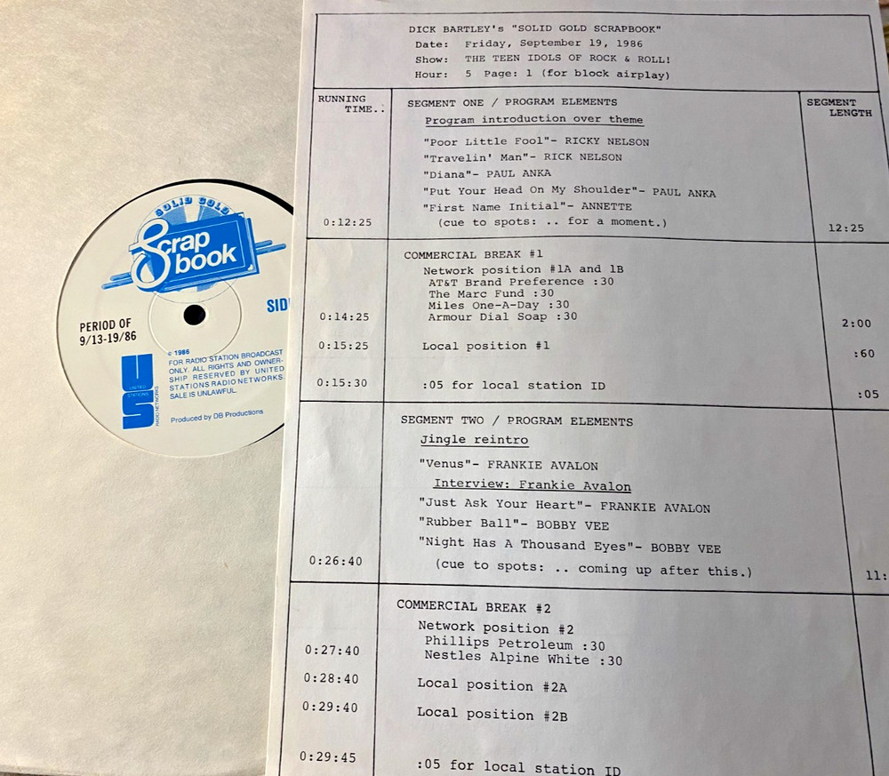 9/19/86 DICK BARTLEY SOLID GOLD SCRAPBOOK FEATURES THE TEEN IDOLS OF ROCK & ROLL