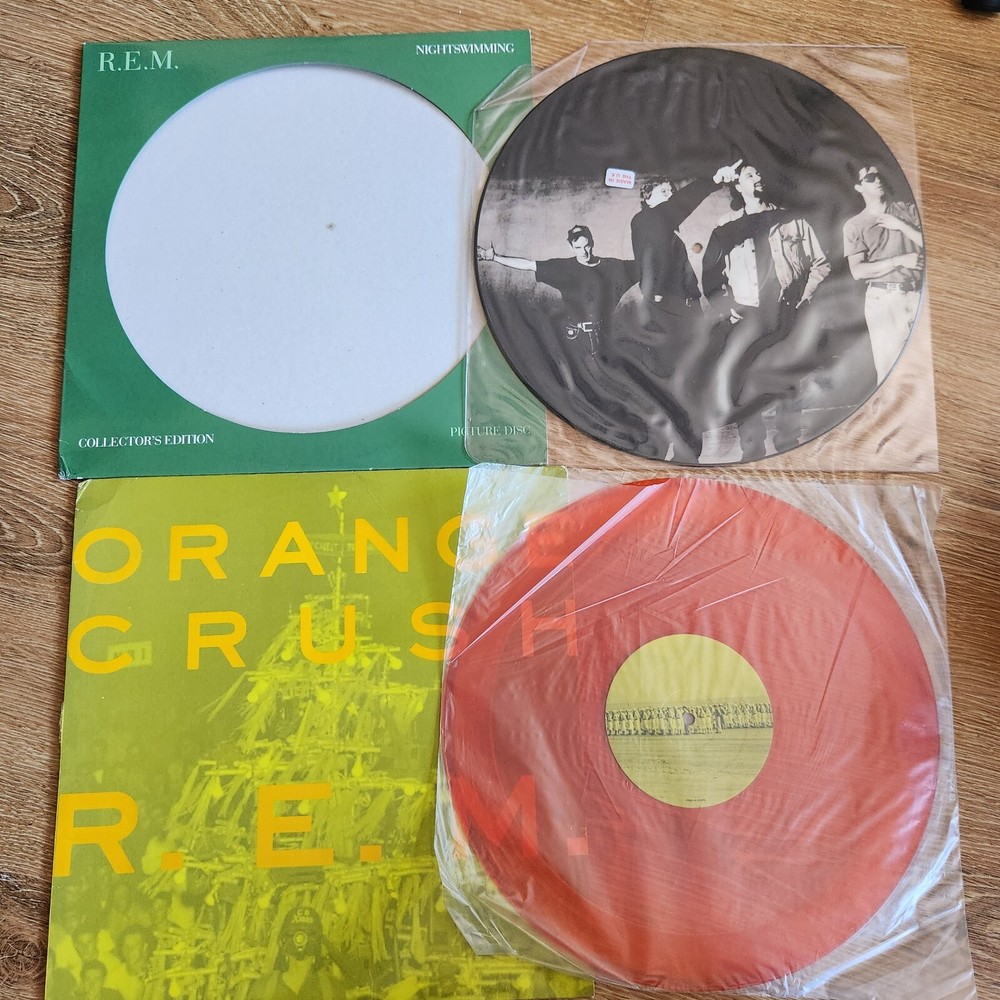 R.E.M Orange Crush 12” Orange Vinyl & Nightswimming Picture Disc Record Used