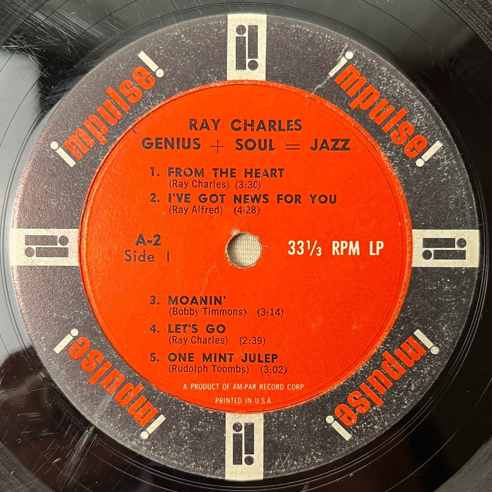 RAY CHARLES Genius + Soul = Jazz 1961 Vinyl LP w/o Org Cover Impulse! A-2 – G