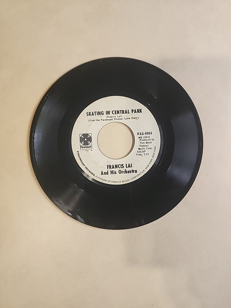 Francis Lai – Skating In Central Park / Theme From Love Story 45 RPM Paramount