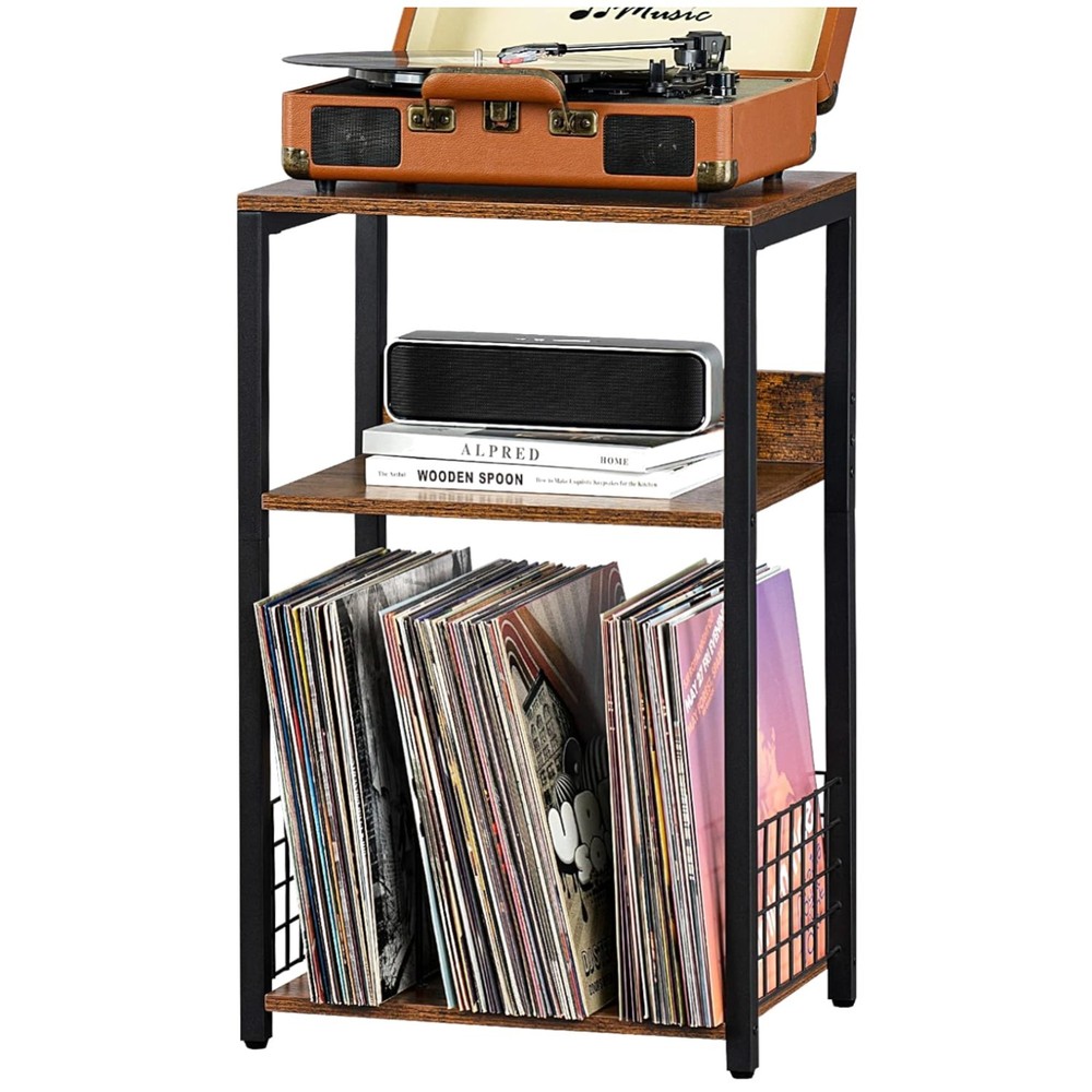 Rustic Turntable Stand with Storage