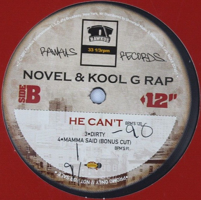 NOVEL & KOOL G RAP HE CAN’T / MAMMA SAID W/ INSTRUMENTAL 12″ SINGLE HIP HOP