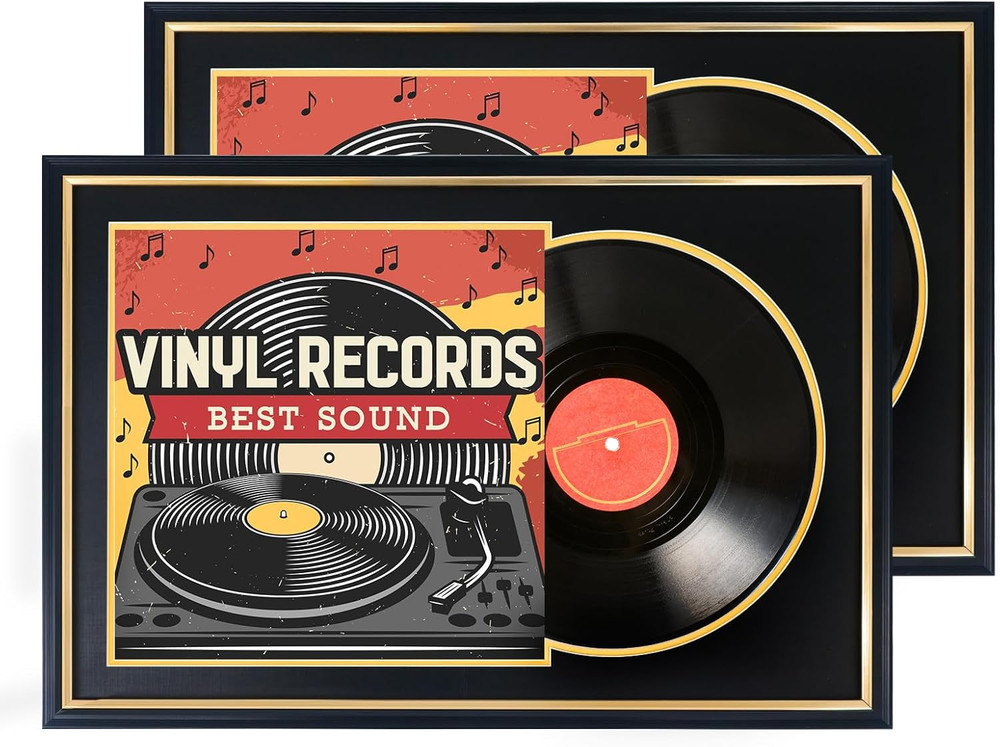 Vinyl Record Display Frame – 12×12 LP Album Frame – 2 Pack Black & Gold
