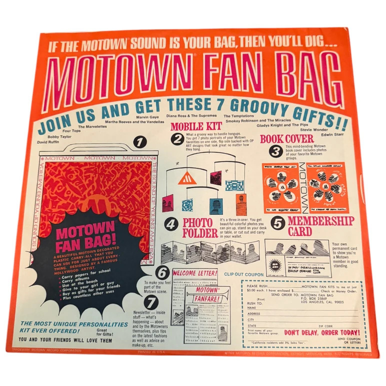 Motown Fan Bag Promotional Poster 7 Groovy Gifts Vintage 1970s