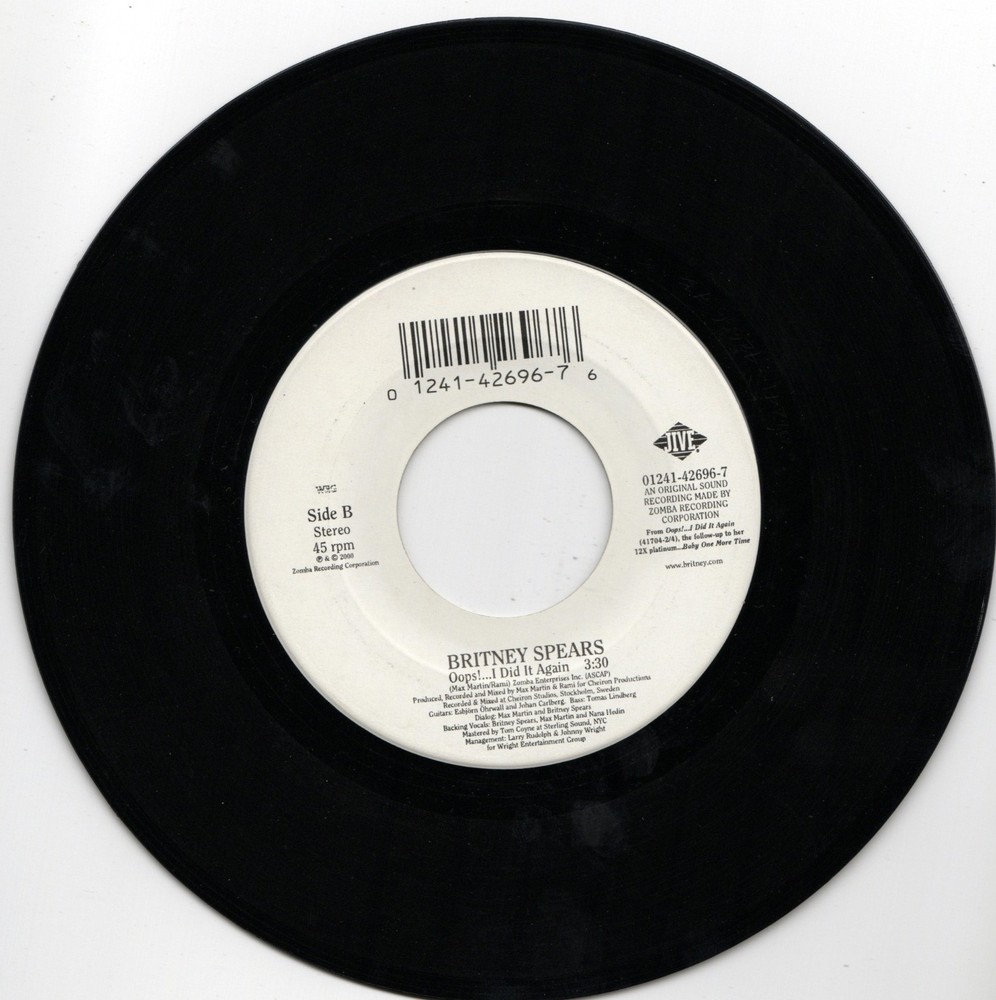 BRITNEY SPEARS – OOPS I DID IT AGAIN SINGLE 45 RPM US 2000 ELECTRONIC POP VG+