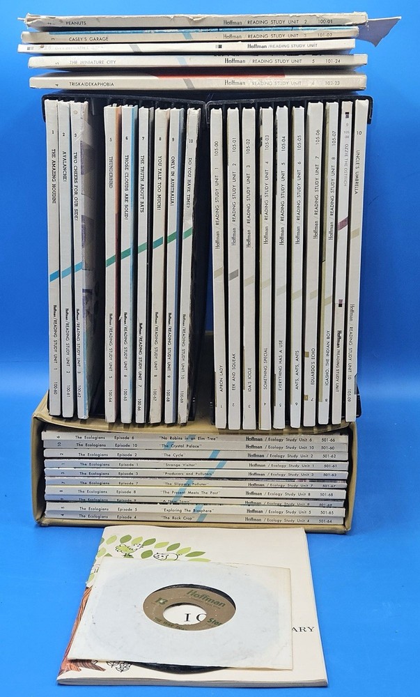 Huge Vintage Hoffman Educational Records Lot Of 34 Vinyl, Filmstrips, Worksheets