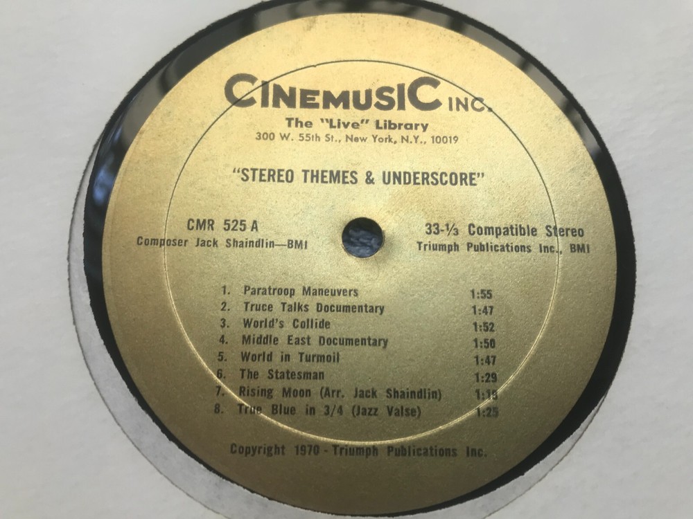 Cinemusic CMR 525 RARE Library LP Stereo Themes Underscores NM