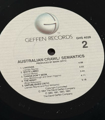 Australian Crawl – Semantics LP Vinyl Record Geffen GHS 4028 GOLD PROMO STAMP