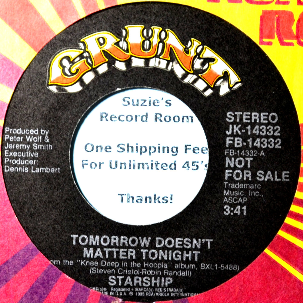 Starship Tomorrow Doesn’t Matter Tonight DJ Promo EX 80s Rock 45 7″ Vinyl