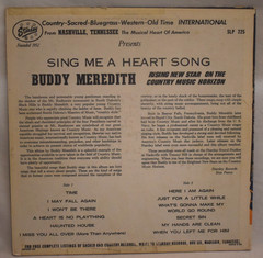 Buddy Meredith – Sing Me A Heart Song Vinyl LP Starday Label VG