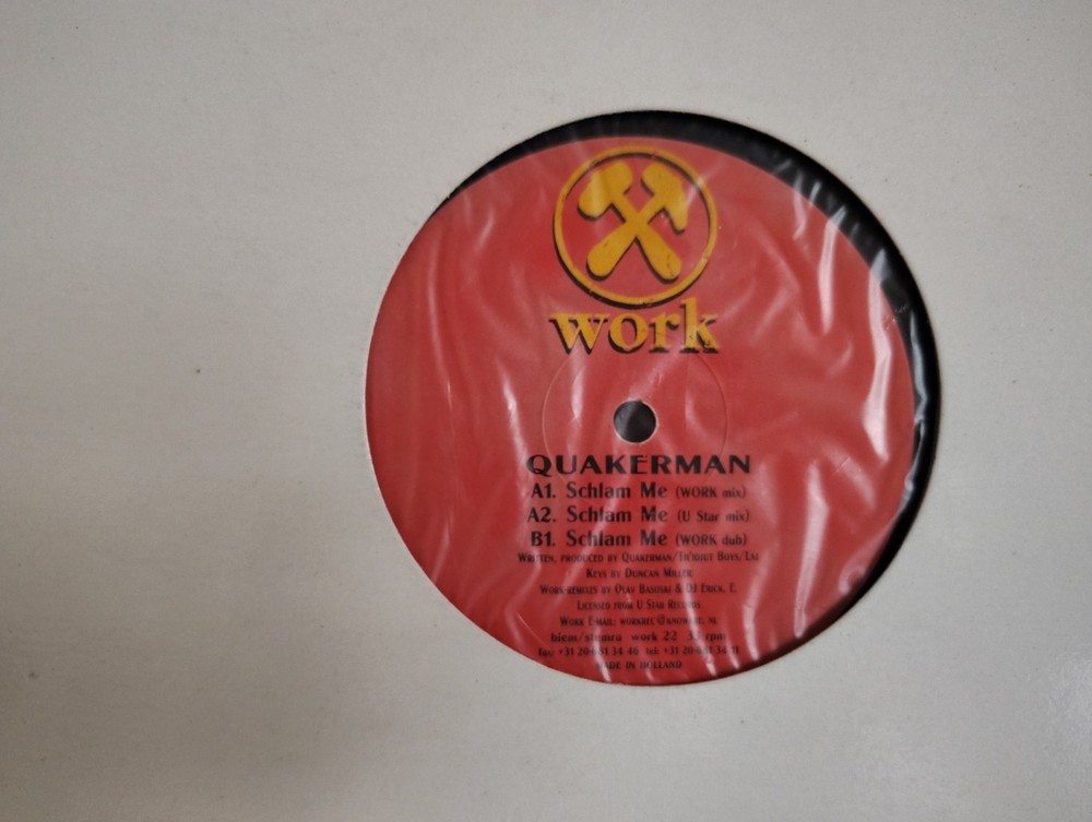 QUAKERMAN – „SCHLAM ME“ / 3 MIXES / WORK RECORDS (NETHERLANDS) 1995