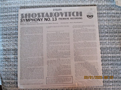 SHOSTAKOVITCH/SYMPHONY NO.13/33 RPM/PREMIER RECORDING/CONDUCTOR-KIRIL KONDRASHIN