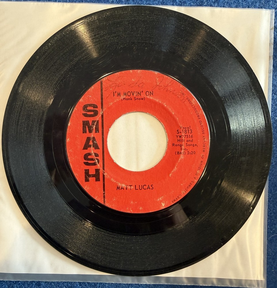 Matt Lucas, 45 rpm, I’m Moving On / My Heavenly Angel, Smash S-1813, VG, 1963