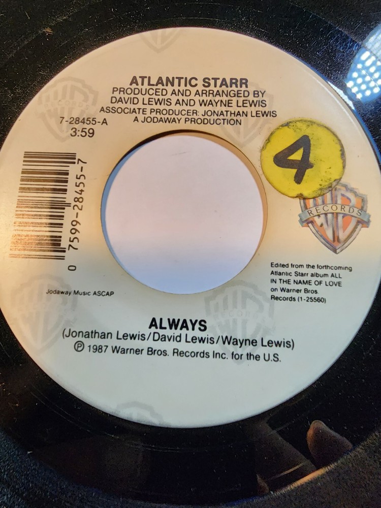 Atlantic Starr : Always/ With Instrumental WARNER BROS -PROMO-VG+ F270