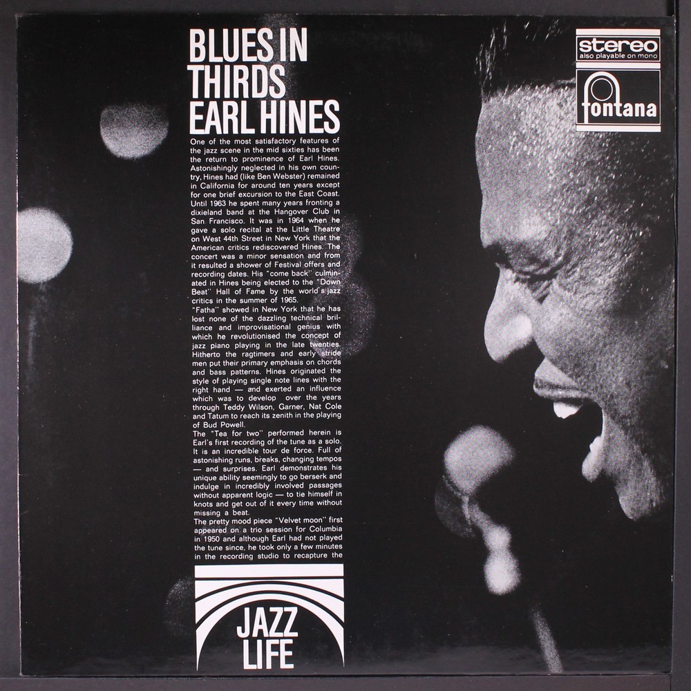 EARL HINES: blues in thirds FONTANA 12″ LP 33 RPM Netherlands